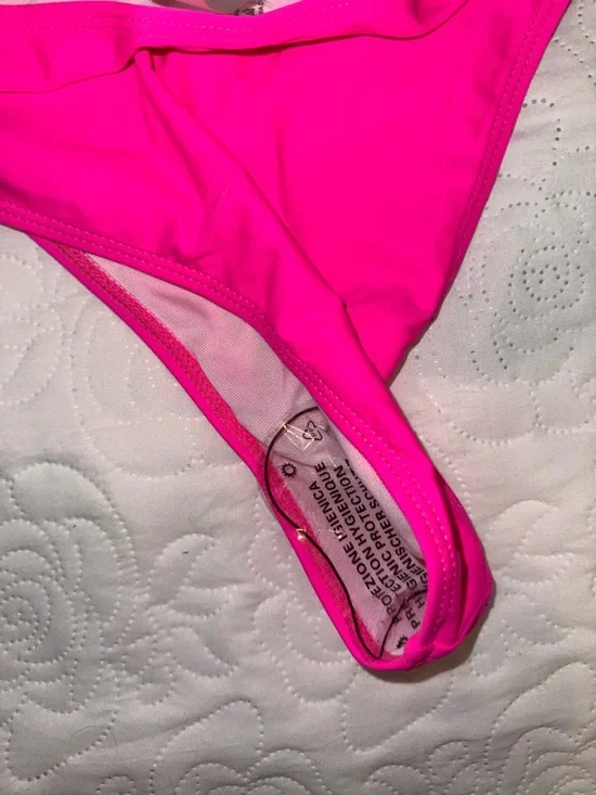 Hot Pink Halter One-Piece Swimsuit - Deep V - Size Large - Picture 5 of 5